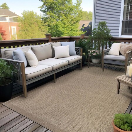 World Rug Gallery Contemporary Bordered Weather Resistant Reversible Indoor/Outdoor Rug 5 ft x 7 ft Beige WR111BEIGE5X7