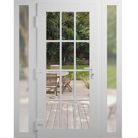 Vdomdoors Front Exterior Prehung Metal-Plastic Door Clear Glass / MANUX 8355 White Silk / Office Commercial a MANUX8355EXD-WS-W16+36+16xH80-RH-I
