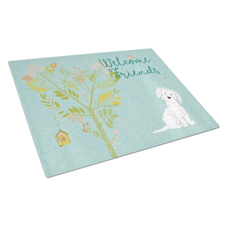 Carolines Treasures Welcome Friends Maltese Glass Cutting Board, Large BB7639LCB