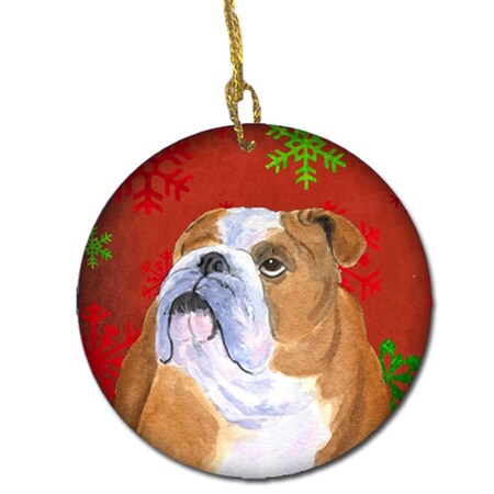 Carolines Treasures Bulldog English Red Snowflakes Holiday Christmas Ceramic Ornament SS4698-CO1