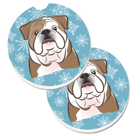 Carolines Treasures Snowflake English Bulldog Set of 2 Cup Holder Car Coaster BB1653CARC