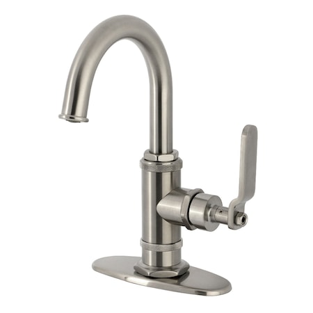 Kingston Brass One-Handle Single-Hole Bathroom Faucet with Deck Plate and Push Pop-Up Drain, Brushed Nickel KSD2218KL