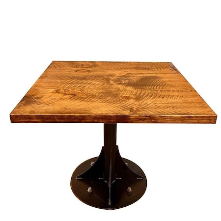 Homeroots 36" Brown And Black Square Solid Wood And Steel Pedestal Base Dining Table 518601