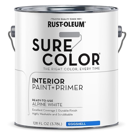 Sure Color Gal Rust-Oleum Alpine White Interior Paint + Primer, Eggshell 380219