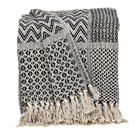 Homeroots 52" X 67" Beige and Black Quilted Cotton Abstract Throw Blanket 476214