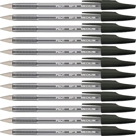 Pilot Pen, Ballpoint, Stick, Med, Bk, PK12 35711