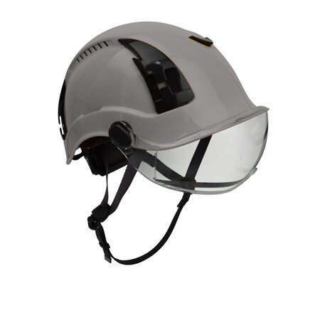 Malta Dynamics SafetyHelmet w/Clear Visor, Polyethylene, Ratchet, Grey, Fits Hat Size One Size Fits Most HTG1101