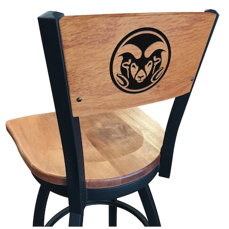 Holland Bar Stool Co 36" Blk Wrinkle Colorado State Swivel Bar Stool, Laser Engraved Back L03836BWMedMplAColoStMedMpl