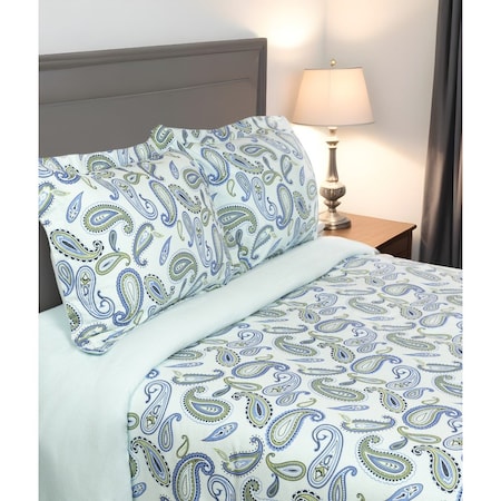 Homeroots Blue and Green Queen Cotton Blend 0 Thread Count Washable Duvet Cover Set 528442