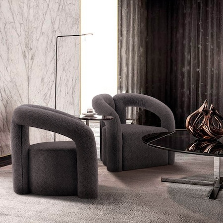 Manhattan Comfort Modern Darian Boucle Accent Chair in Black, 2PK 2-AC061-BK