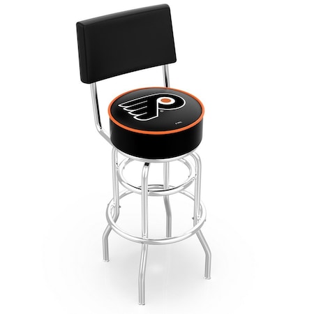 Holland Bar Stool Co 25" Chrome 2-Ring Philadelphia Flyers Swivel Bar Stool, Back L7C425PhiFly-B