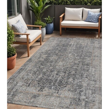 Homeroots 5' X 8' Charcoal And Silver Abstract Washable Indoor Outdoor Area Rug 616605