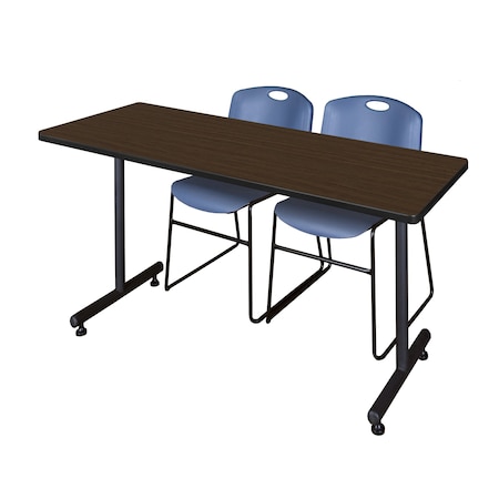 Regency Kobe T-Base Training Seminar Table W/ 2 Zeng Stack Chairs, 66 in W, 30 in L, Neo Walnut MKTRCT6630NW44BE