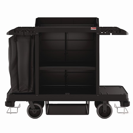 Suncast Commercial Standard Housekeeping Cart, Plastic, 1 Shelf, 24" x 62.13" x 49.75", Black HKC1000