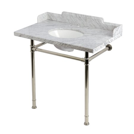 Kingston Brass 36-Inch Carrara Marble Console Sink with Stainless Steel Legs, 8-Inch, 3-Hole KMS36228M386