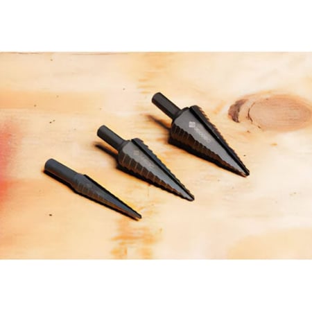 Greenlee Step Bit Kit, 3/8 in Min Drill Bit, 3 pc, 10 ga Stainless Steel, Black Oxide 35884C