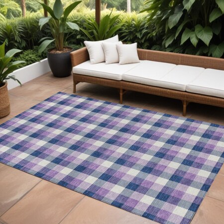 Homeroots 10' X 14' Navy Blue Purple And Beige Plaid Washable Indoor Outdoor Area Rug 601415