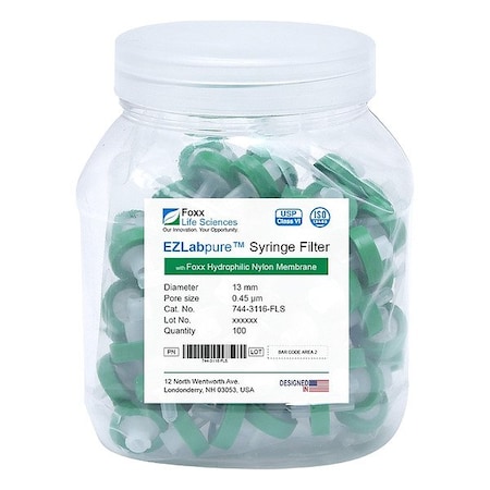 Foxx Life Sciences Syringe Filters, PK100 744-3116-FLS