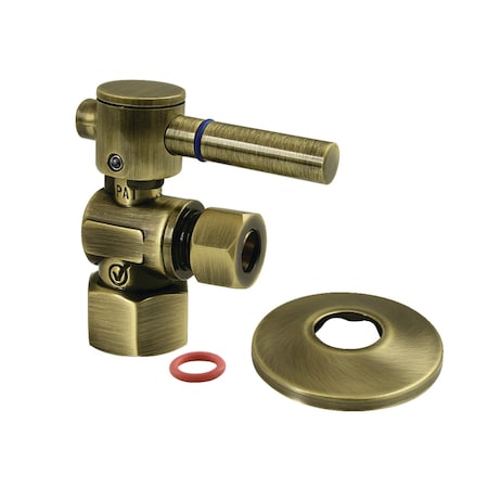 Kingston Brass 1/2" FIP x 3/8" O.D. Comp Quarter-Turn Angle Shut-Off Valve with Flange, Antique Brass CC43103DLK