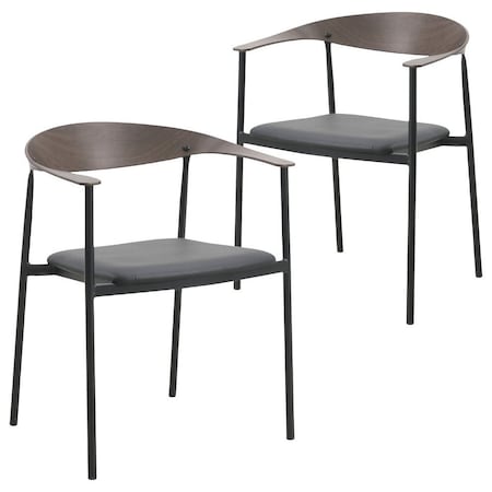 Leisuremod Kora Modern Leather Dining Arm Chair with Iron Legs Brown/Black, 2PK KCWN-21BL2
