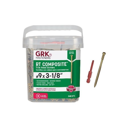 Grk Fasteners Rt/Trm #9 X 3-1/8 in. Composite Trim Head Screw Pro-Pak 348/Pail 16105
