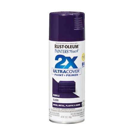 Rust-Oleum Painter's Touch 2X Ultra Cover Spray Paint, Purple, Gloss, Solvent, 12 oz 334042