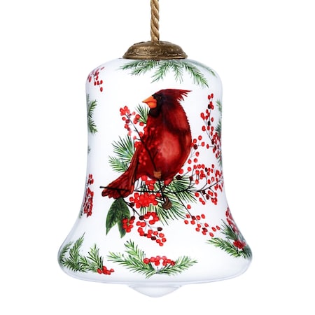 Homeroots Cardinal Perched on Winter Berries Hand Painted Mouth Blown Glass Ornament 477481