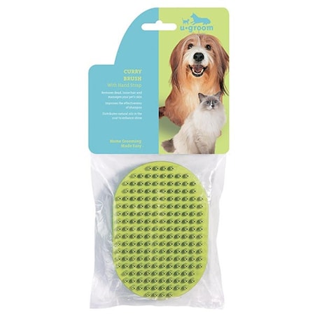Petedge 5.25 x 3.5 in. UG Rubber Curry Oval Pet Brush with Handstrap US1354 14