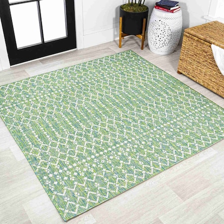 Jonathan Y Ourika Moroccan Geometric Textured Weave Green/Cream 5 ft Square Indoor/Outdoor Area Rug SMB108L-5SQ
