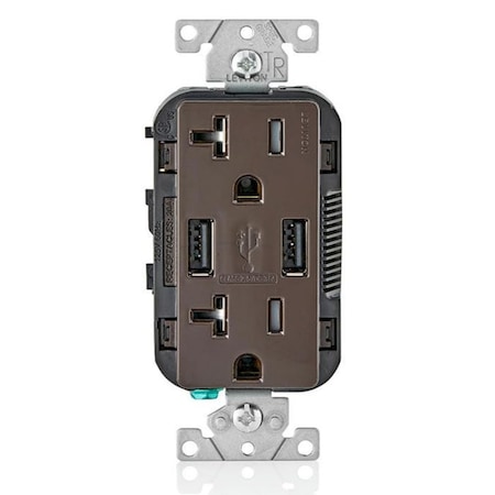 Leviton 3.6A USB Type-A/Type-A Wall Outlet Charger with 20A Tamper-Resistant Receptacles - Black T5832-E