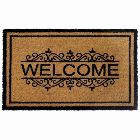 Gardenised Heavy Duty Coco Coir Doormat with Non Slip PVC Baking Embossed Design, Floral Welcome QI004887