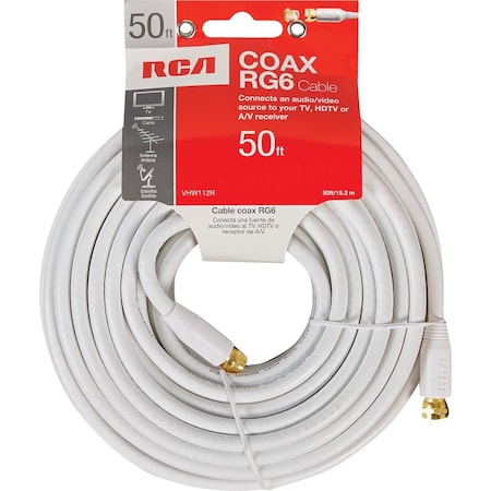 Rca 50 Ft. White Digital RG6 Coaxial Cable VHW112R