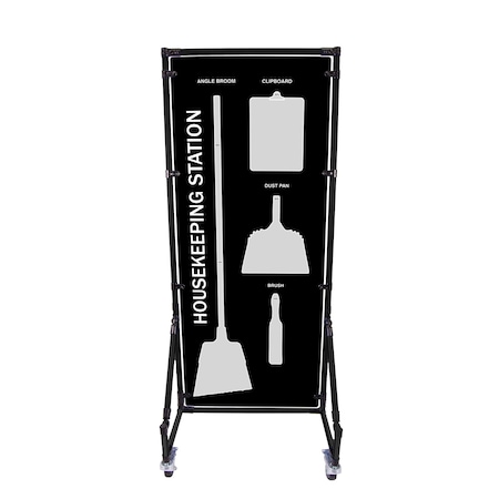 5S Supplies Housekeeping Shadow Board Broom Station V13, Black / Gray, Broom + Stand HSB-V13-BLACK/GRAY-BO-STAND