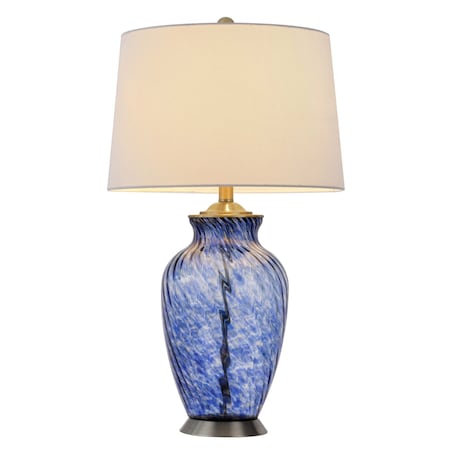 Homeroots 28" Blue Swirl Glass Table Lamp With White Empire Shade 524717