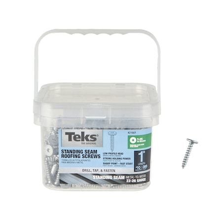 Teks #10 x 1 in Standing Seam Panel Roofing Screw, Pancake Head, Star Drive, T-25 Bit Incl., Zinc, 360PK 21601