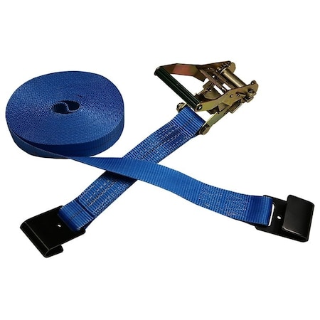 Ancra Mfg Heavy-Duty Tie-Down Strap, 2 in W, 40 ft L, Polyester, Blue, 3333 lb Working Load, Flat Hook End 557-40