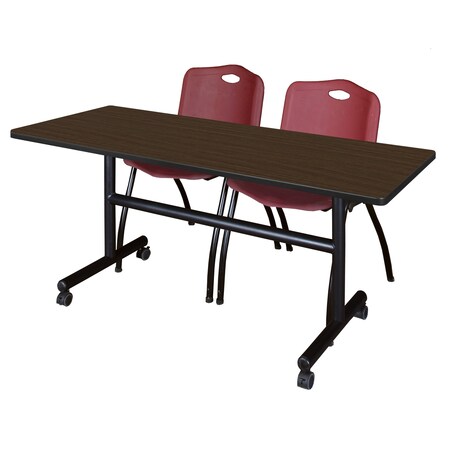 Regency Kobe Flip-Top Training Nesting Table W/ 2 M Stack Chairs, 60 in W, 30 in L, Neo Walnut MKFT6030NW47BY