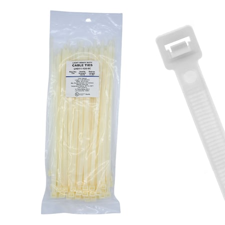 Cable Ties Unlimited Cable Tie, 11 in L, 120 lb Strength, 3.2 in Max Bundle Dia, Nylon 6/6, Natural, 100PK LHD11-120-9C
