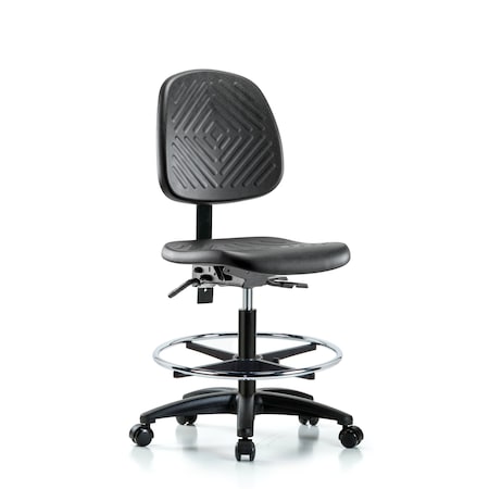 Blue Ridge Ergonomics Bench Chair, Poly, Med, Bk, Tilt, CF Cast, No Arms, 19-1/2" to 27-1/2" Height, Black; Blue BR-PMBCH-MB-RG-T1-A0-CF-RC
