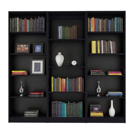 Homeroots Set of Three Black Wood Four Tier Bookcases 546348