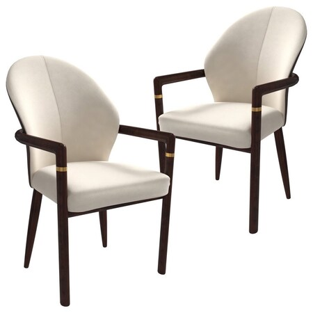 Leisuremod Opaline Series Elegant Wooden Dining Chair in Brown/Cream, 2PK OC24BRCR2