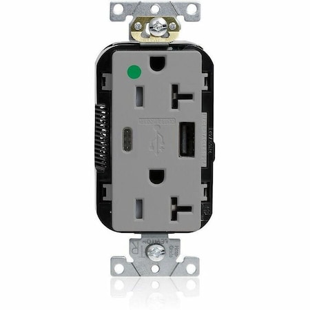 Leviton USB Receptacle, 20 A, 1 hp, Gray, PBT M58AC-HGG