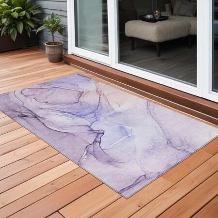 Homeroots 3' X 5' Gray and Purple Abstract Washable Non Skid Indoor Outdoor Area Rug 559409