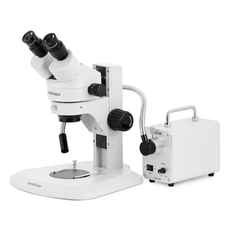Amscope SM-1 Super Widefield Zoom Binocular Stereo Microscope 7X-90X w/30W LED Fiber Optic Single Gooseneck SM-1BRY-30WS-5M