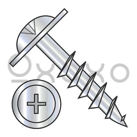 Oxoxo 8-11X1 1/8 Phillips #10 Round Washer Head Deep Thread Wood Screw 2/3 Thread Zinc Bake, 5000PK 568756