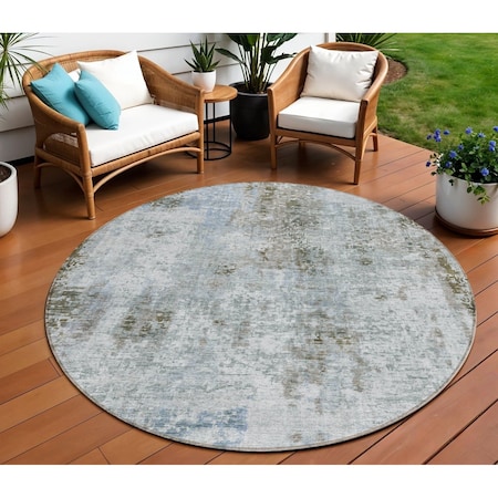 Homeroots 8' Brown Taupe And Gray Round Abstract Washable Indoor Outdoor Area Rug 587874
