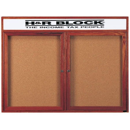 Aarco Enclosed Bulletin Board Customizable Header and Cherry Stained Red Oak Frame, 36''Hx48''W CBC3648RH
