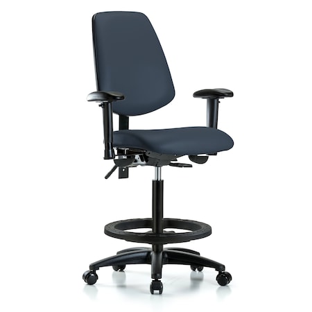 Blue Ridge Ergonomics High Bench Chair Adjustable Arms, 26" to 35" Height, Vinyl, Imperial Blue BR-VHBCH-MB-RG-T0-A1-BF-RC-8582
