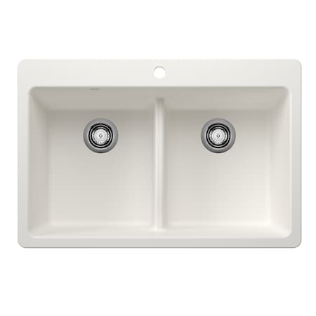 Blanco Liven SILGRANIT 33in 50/50 Double Bowl Dual Mount Kitchen Sink with Low Divide - White 443205