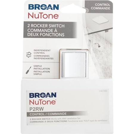 Broan-Nutone 2-Function 15A 120V White Rocker Switch for Bathroom Exhaust Fan P2RW